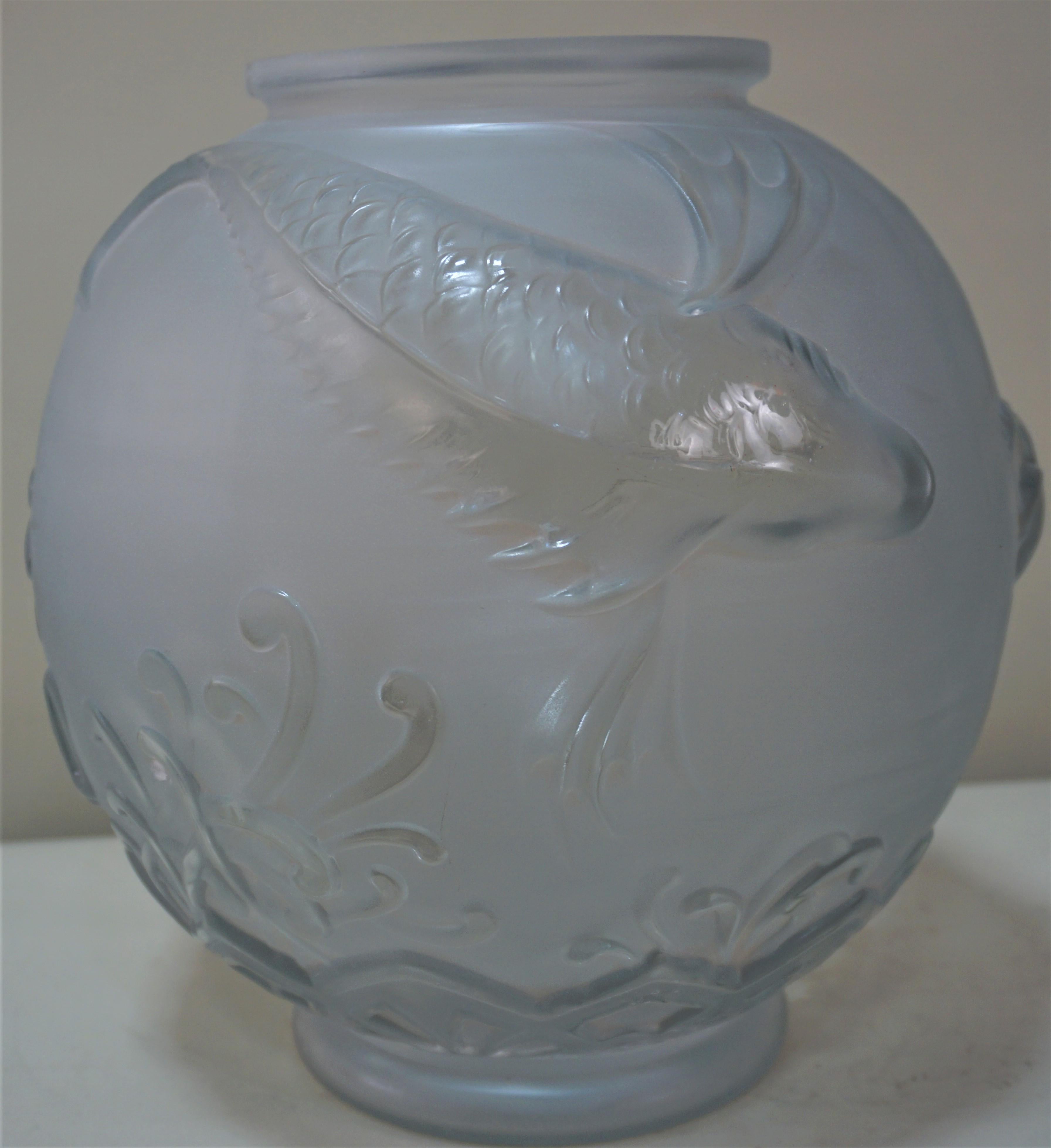 Art Dec vase in frost glass with high light clear polish by Verreries D'At Loriran / Duam.