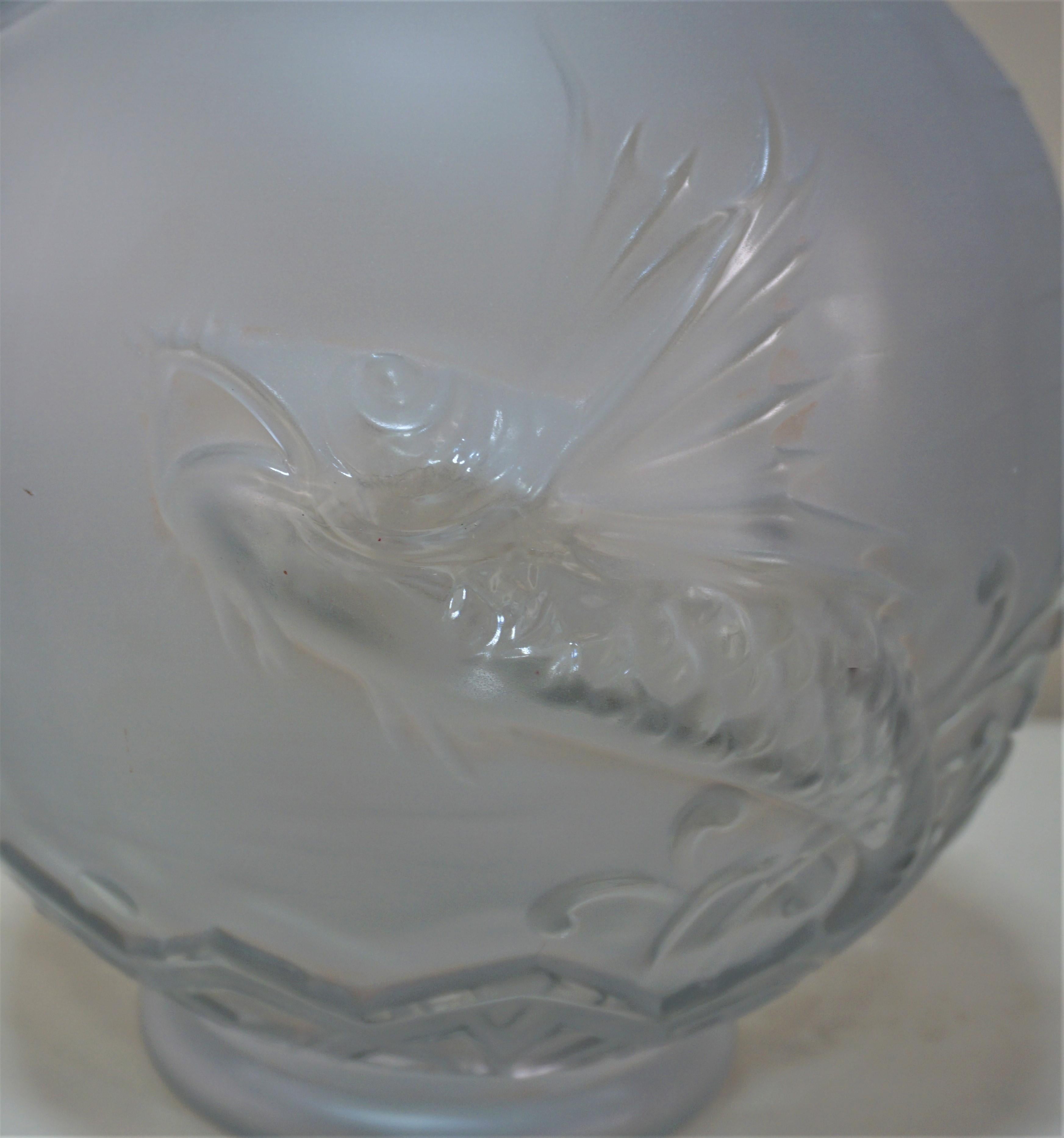 Art Deco Vase Swimming Koi Fish by Verreries D'art Lorraine, French, 1920s 1