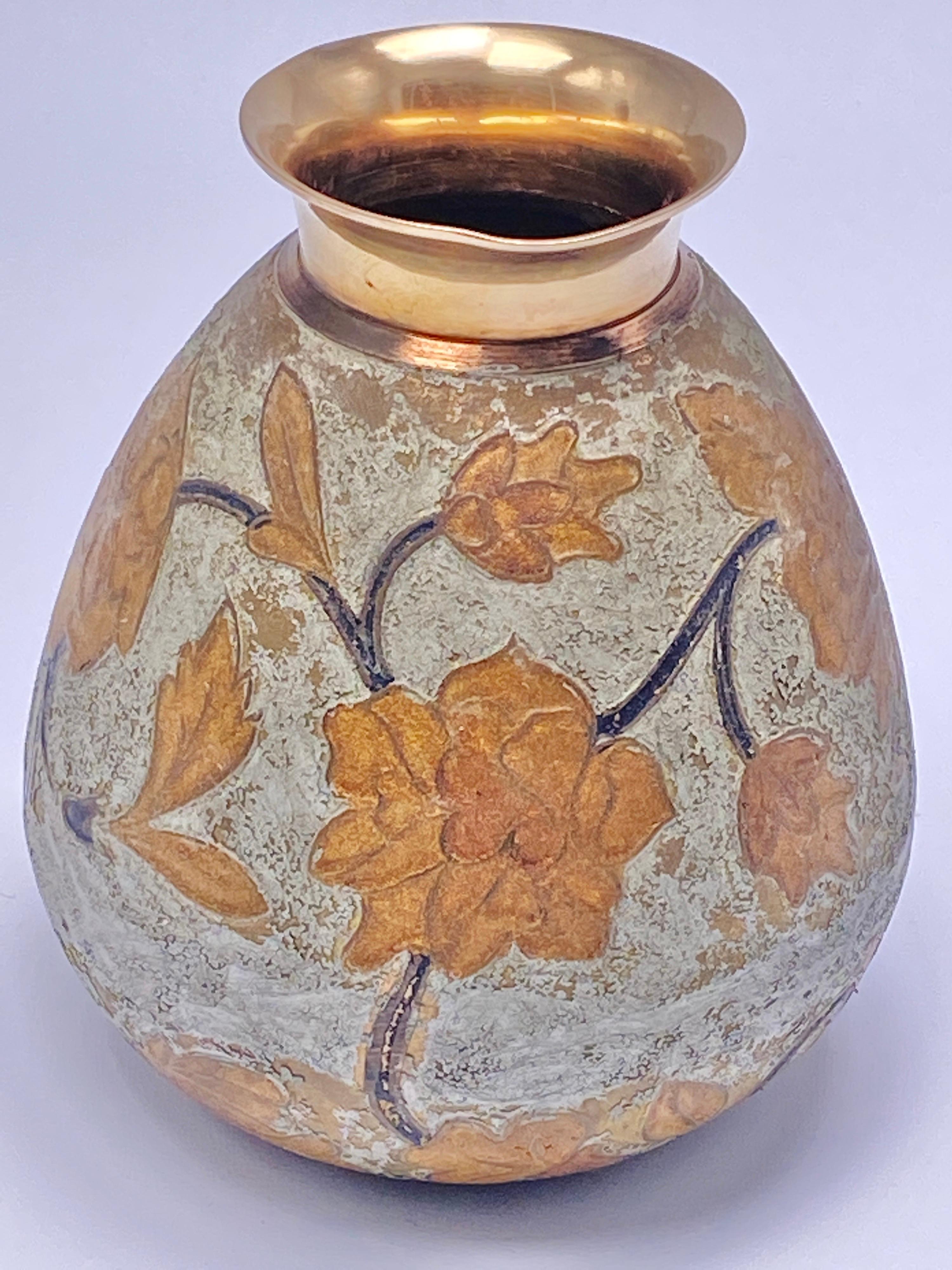 Art Deco Vase, with Colored Flowers Pattern, France XX Century 3