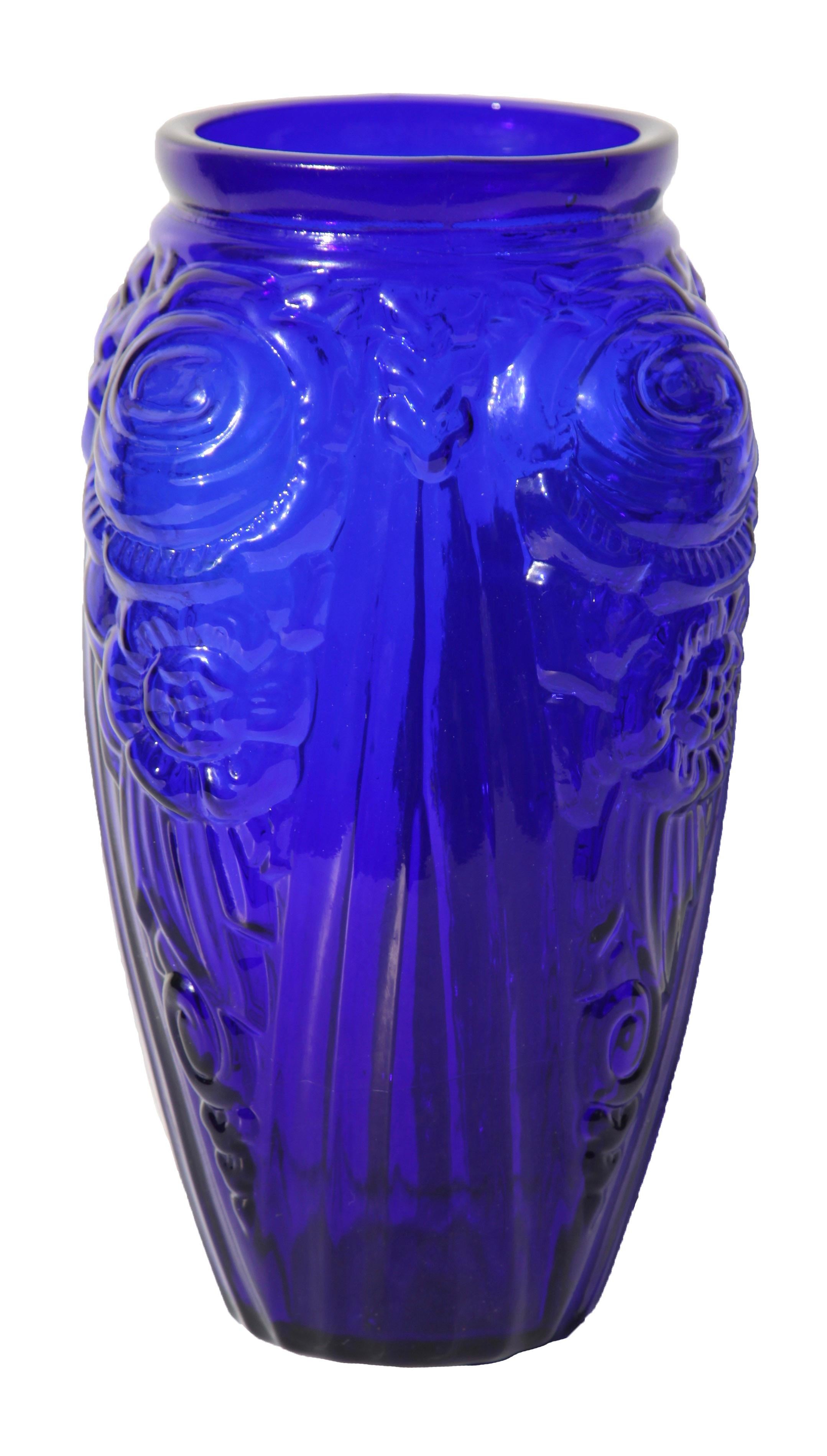 Mid-20th Century Art Deco Vase with Frosted Flower Motif, Julius Stolle 'Niemen Stolle, Poland' For Sale