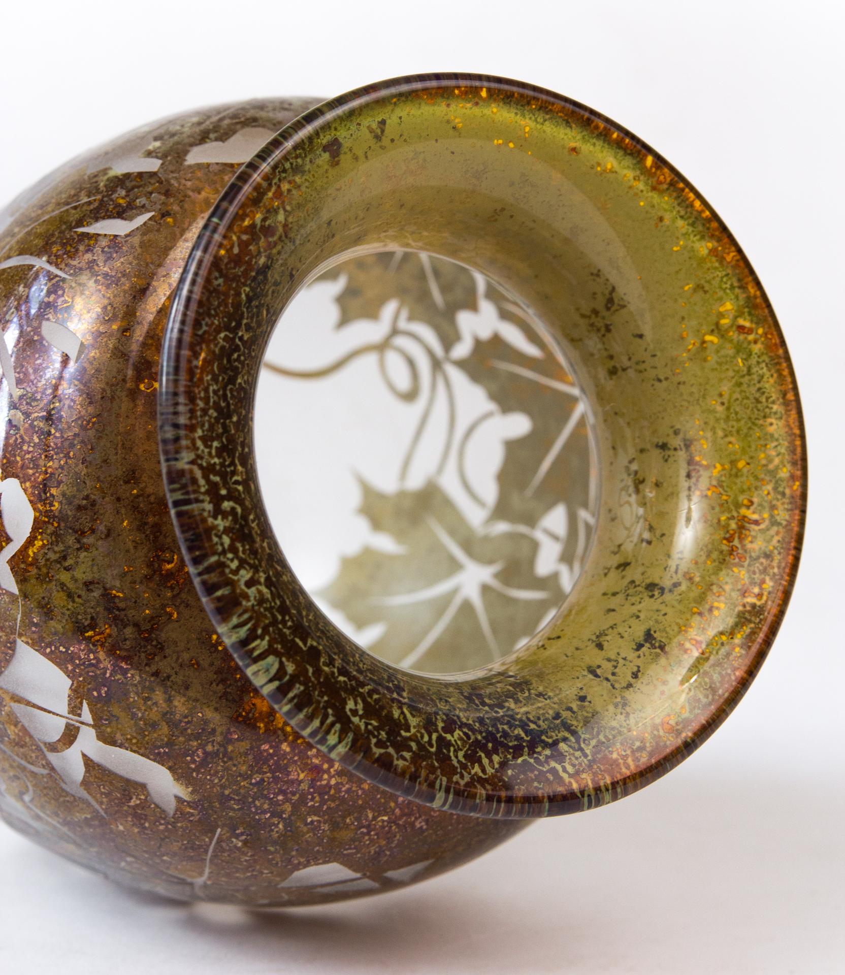 European Art-Deco Vase with Leaves, circa 1920, Signed For Sale