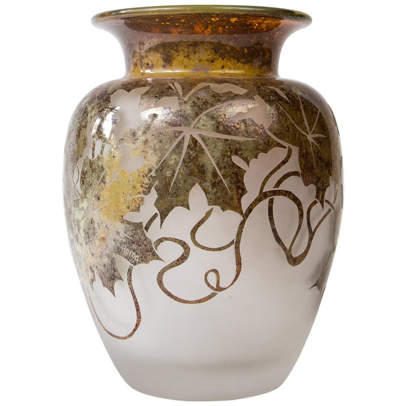 Art-Deco Vase with Leaves, circa 1920, Signed For Sale