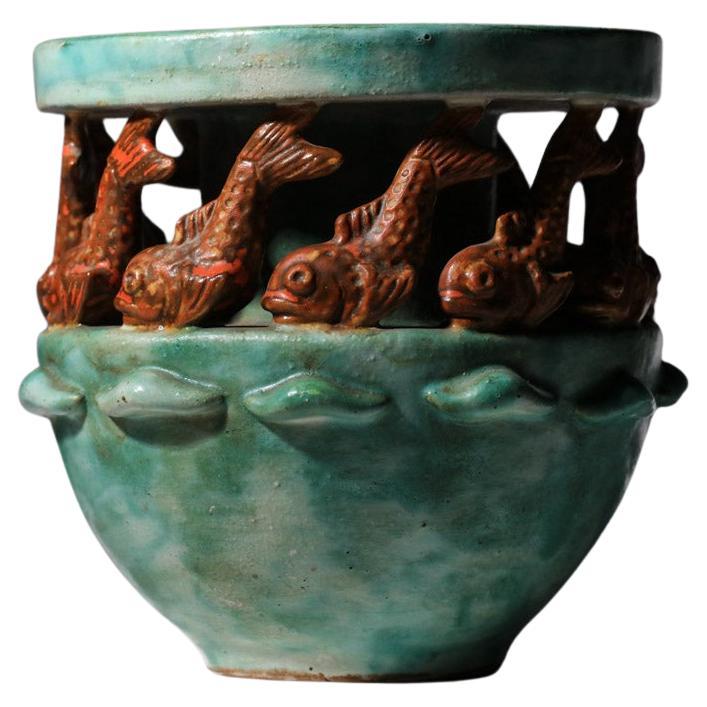 Art Deco vase with unidentified sculpted fish decoration
