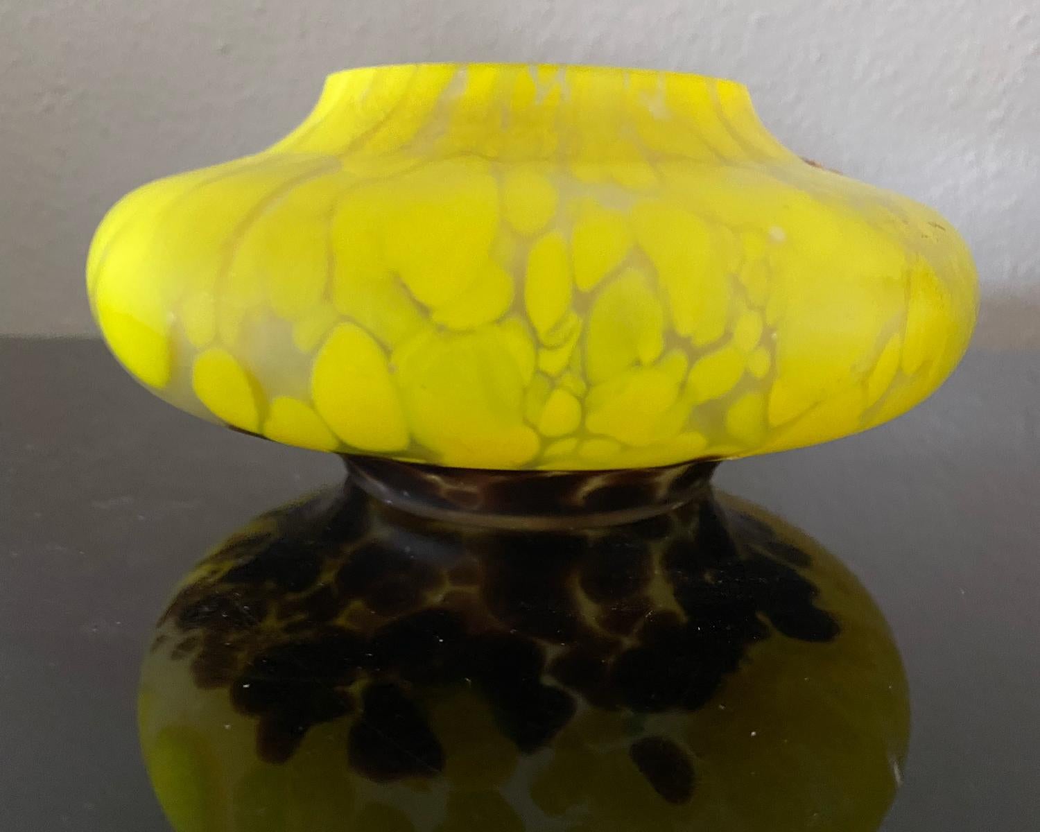 European Art Deco Glass Vase Yellow and Brown Stains or Spots For Sale