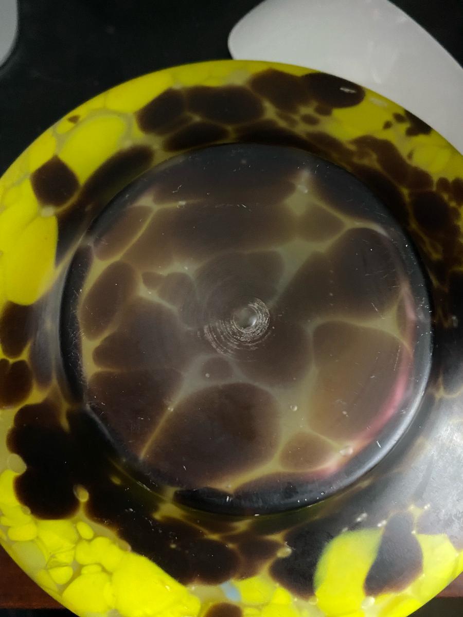 Art Deco Glass Vase Yellow and Brown Stains or Spots For Sale 1