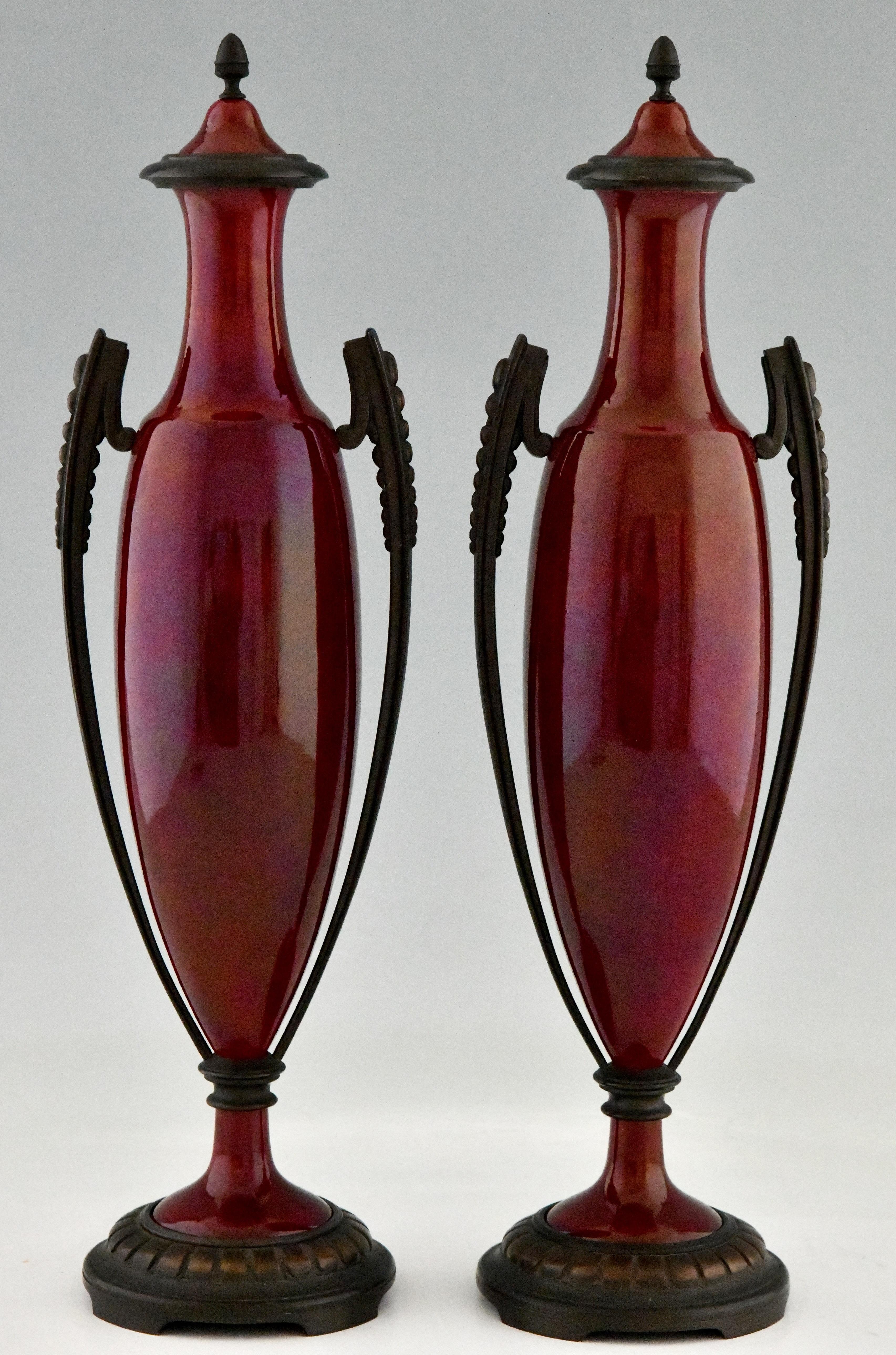 Vasen aus roter Keramik und Bronze im Art déco-Stil von Paul Milet für Svres, 1920 im Zustand „Gut“ im Angebot in Antwerp, BE