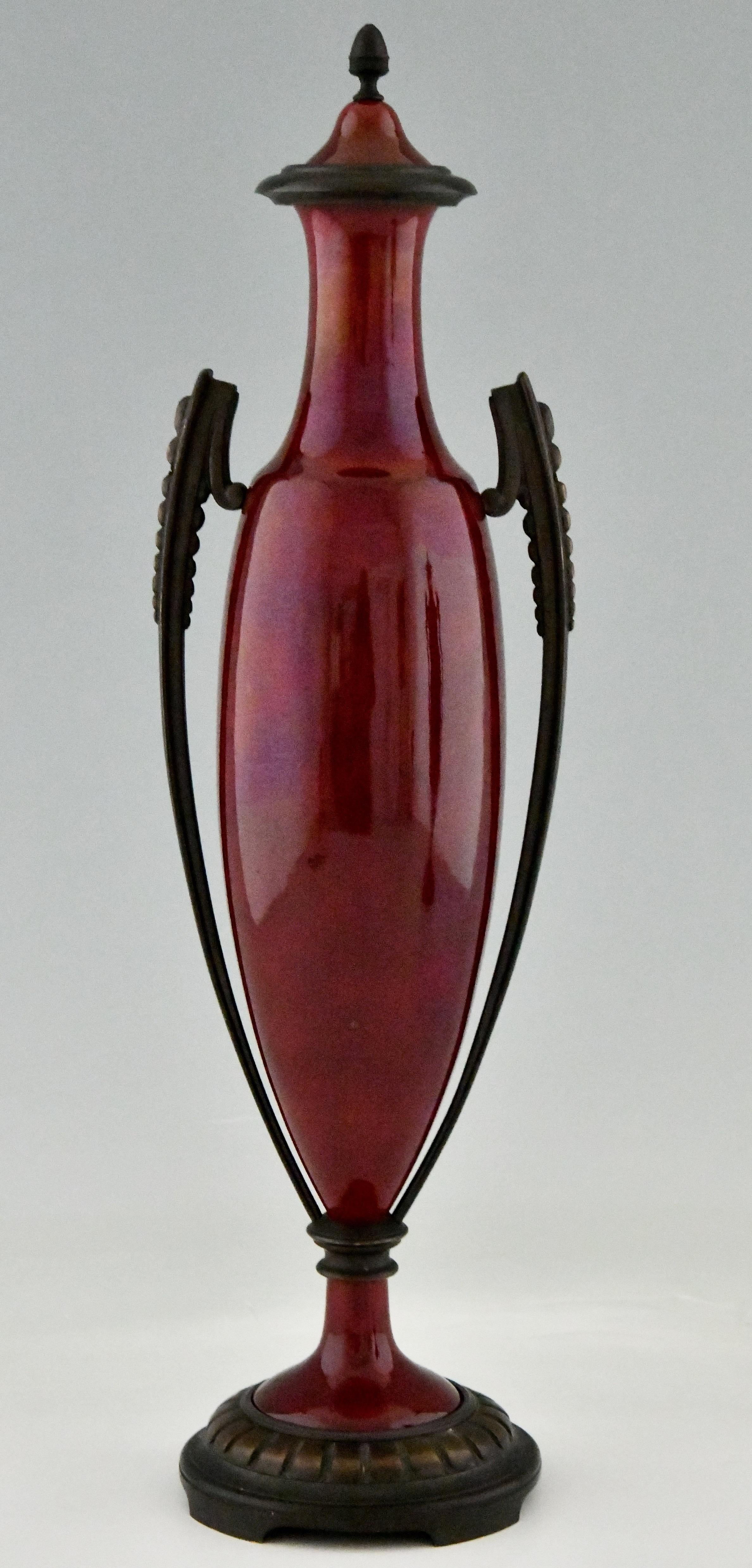 Art Deco Vases Red Ceramic and Bronze Paul Milet for Sèvres, 1920 In Good Condition In Antwerp, BE