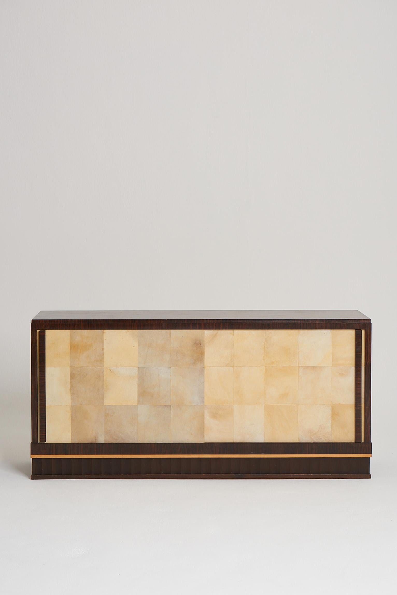 Leather Art Deco Velum and Macassar Sideboard
