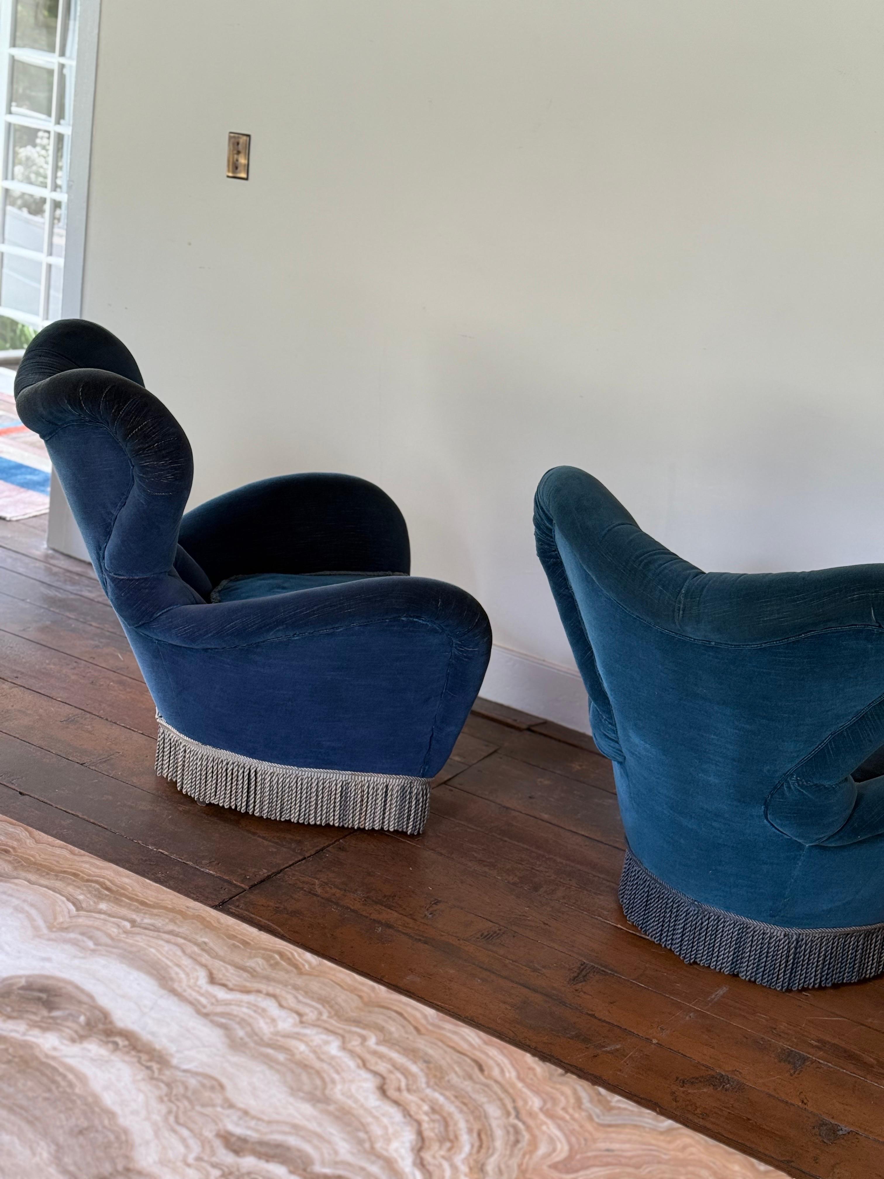Tissu d'ameublement Fauteuils club Art déco en velours avec dossier à boutons en vente