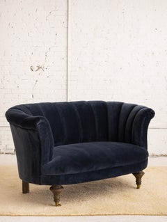 Art Deco Velvet Channel Back "Shell" Sofa