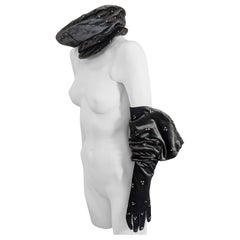 Art Deco Velvet Pave Evening Glove and Cap Set