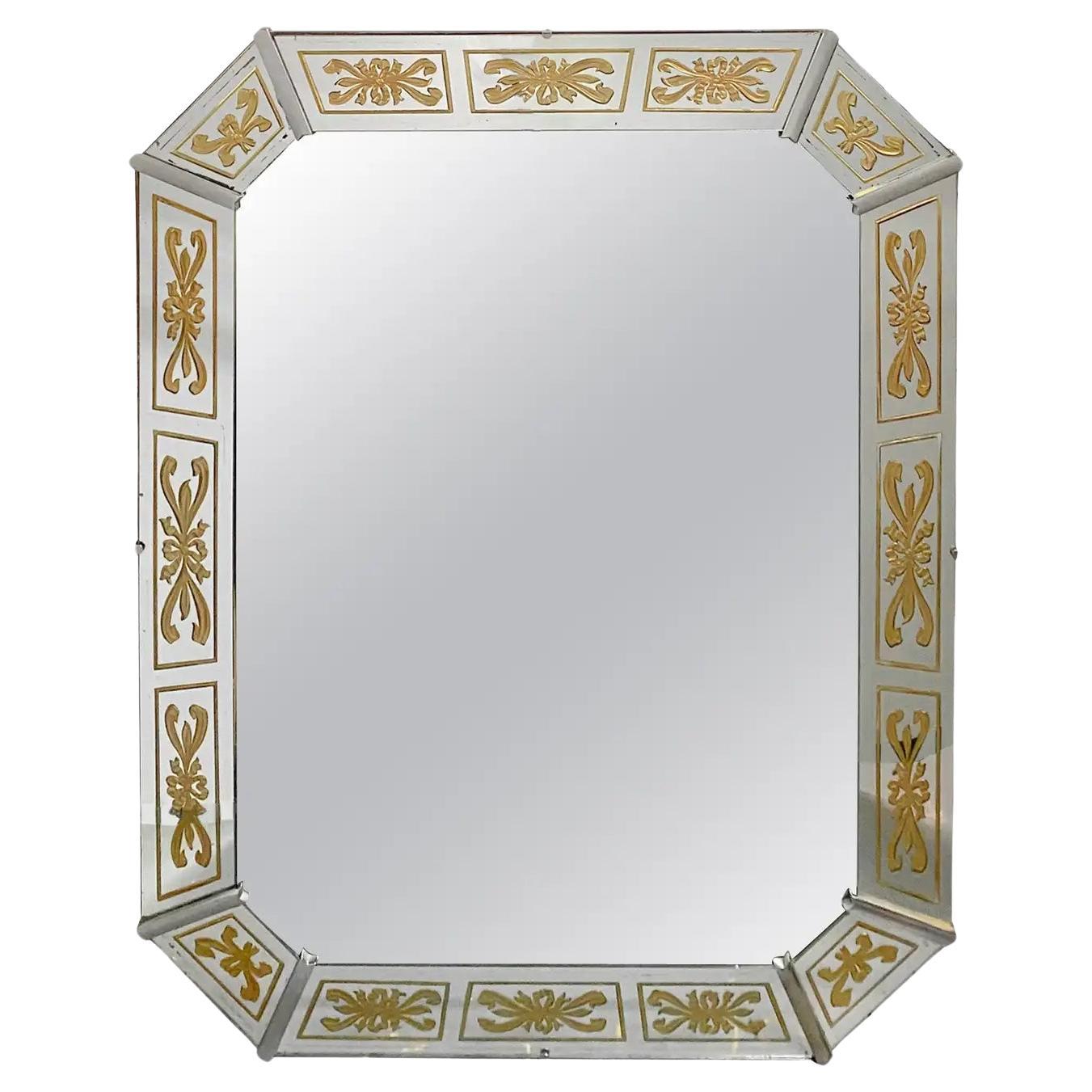 Espejo de Pared Grande Art Decó Veneciano Eglomise Diseño Lazo y Cinta Dorados en venta