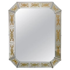 Vintage Art Deco Venetian Eglomise Gold Bow & Ribbon Design Large Wall Mirror