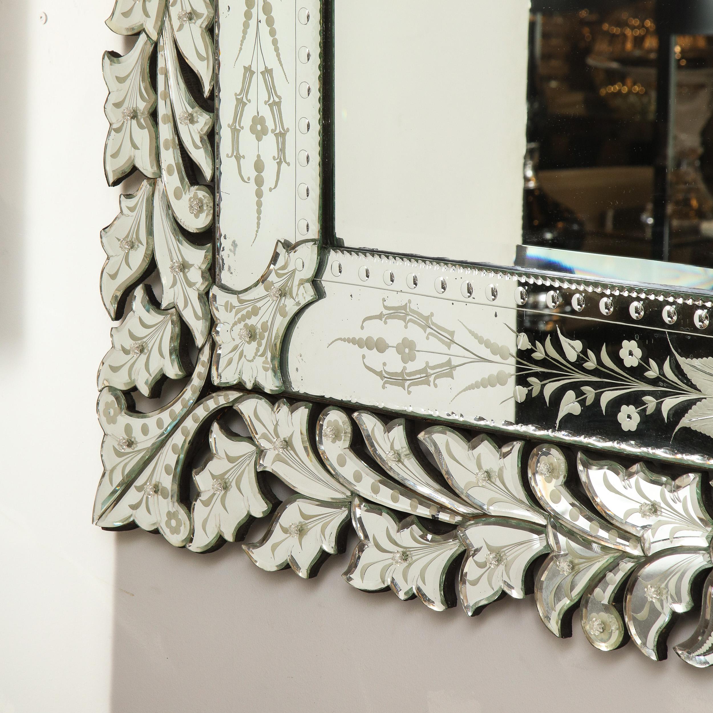 Art Deco Venetian Etched & Beveled Mirror w/ Stylized Floral Motifs 1