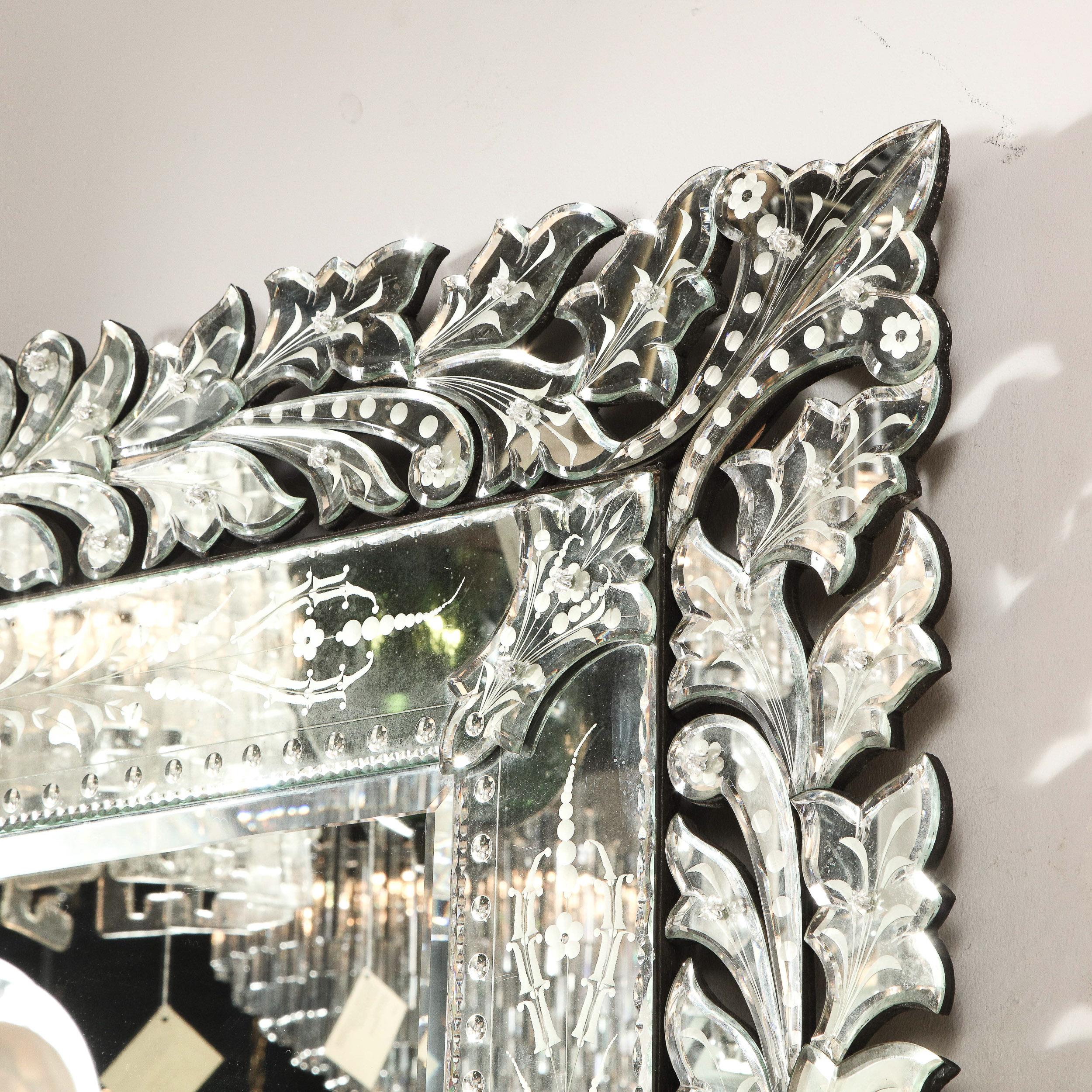 Art Deco Venetian Etched & Beveled Mirror w/ Stylized Floral Motifs 3
