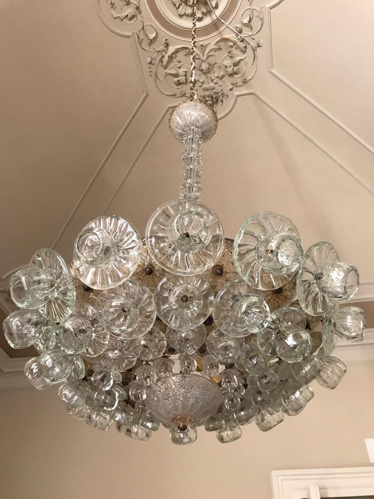 Art Deco Venetian Glass Chandelier Designed by Toso, 1920 In Good Condition For Sale In London, GB