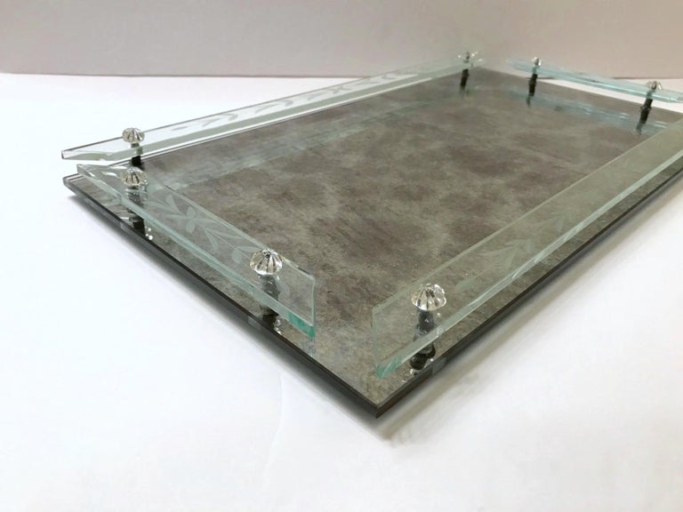 Art Deco Mirror Tray in Smoked Grey Glass, 1940s For Sale at