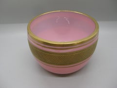 Art Deco Venetian Murano Fratelli Ferro Gold Painted Opaline Pink Art Glass Bowl