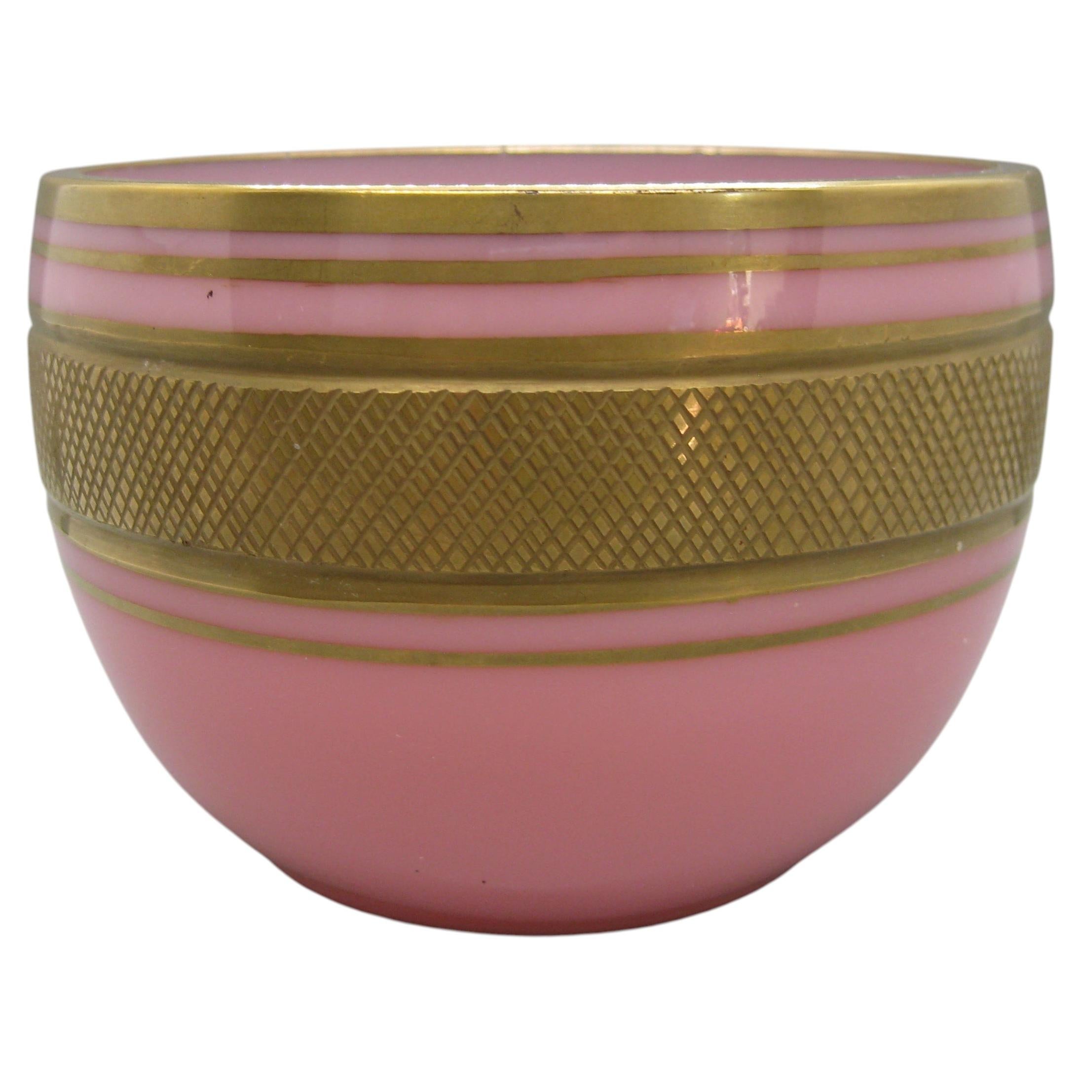 Ciotola in vetro artistico Art Deco di Murano Fratelli Ferro dipinta in oro e rosa opalino