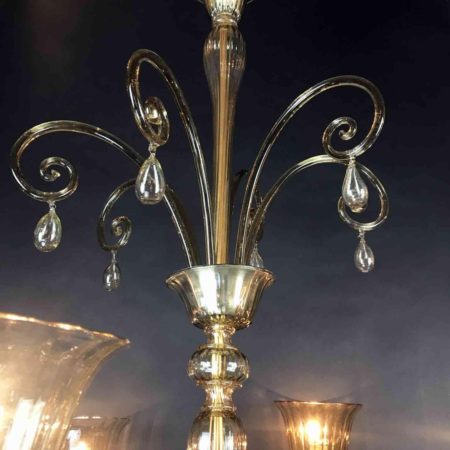  Venetian Murano Smoked Blown Glass Chandelier 1920s Venini Style 7
