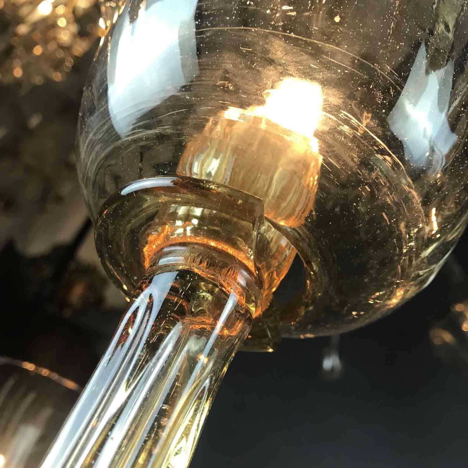 Venetian Murano Smoked Blown Glass Chandelier 1920s Venini Style 11