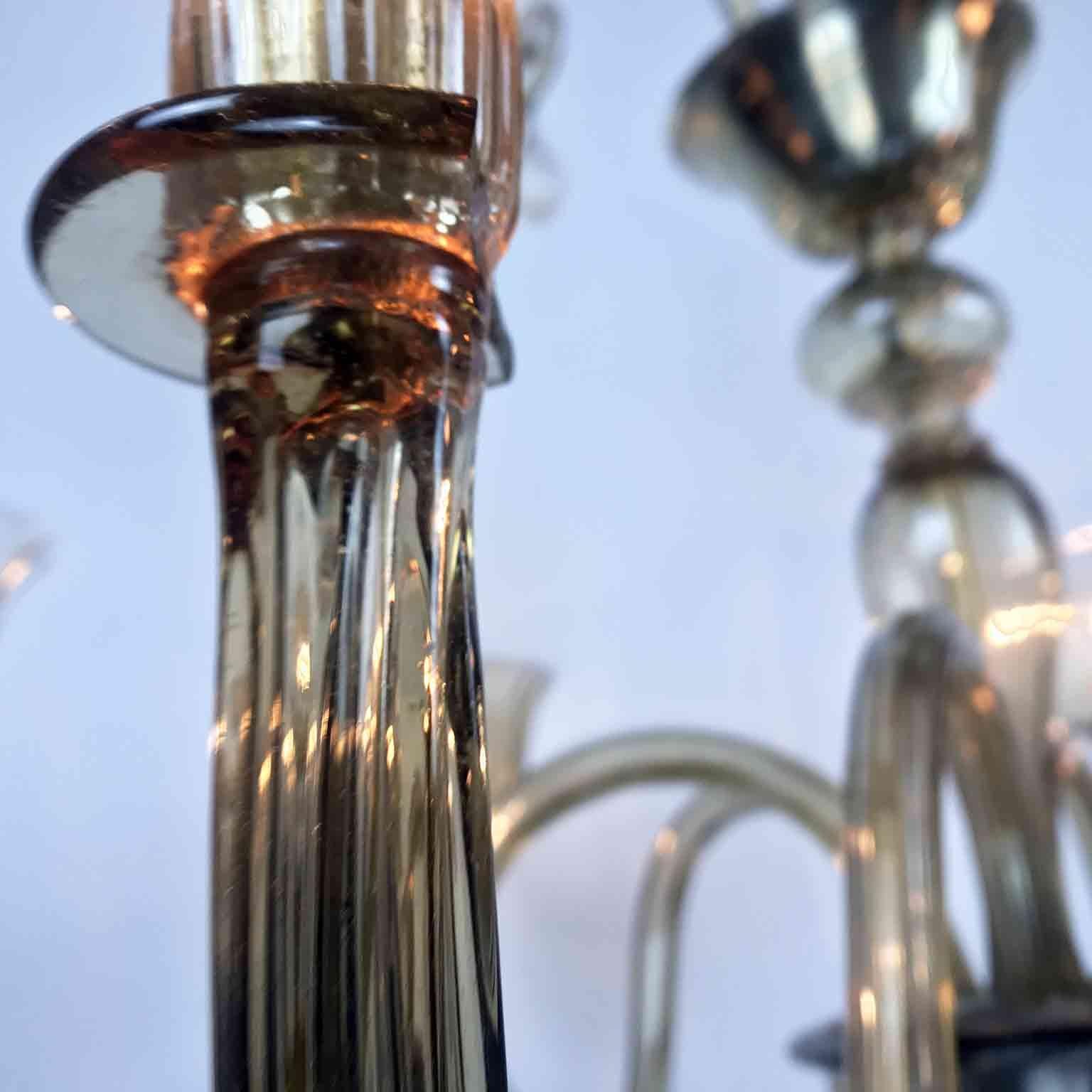  Venetian Murano Smoked Blown Glass Chandelier 1920s Venini Style 13
