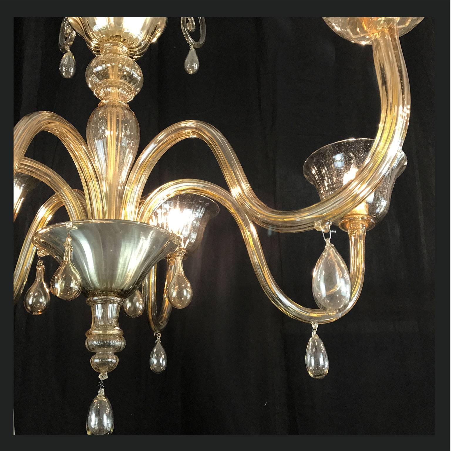  Venetian Murano Smoked Blown Glass Chandelier 1920s Venini Style 5