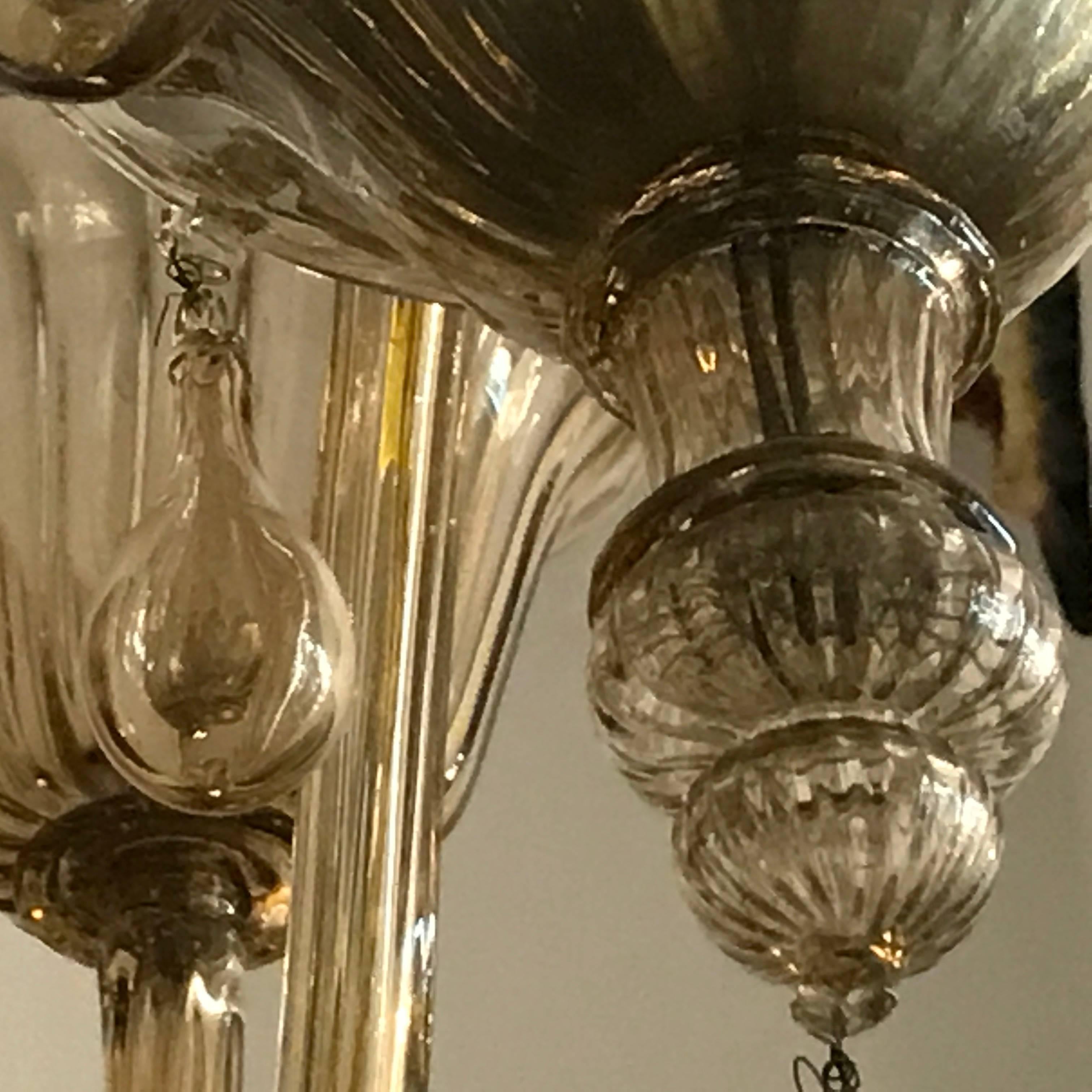  Venetian Murano Smoked Blown Glass Chandelier 1920s Venini Style 6