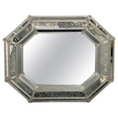 Art Deco Venetian Style Wall or over the Mantle Mirror, Glass, Lucite, 1970s