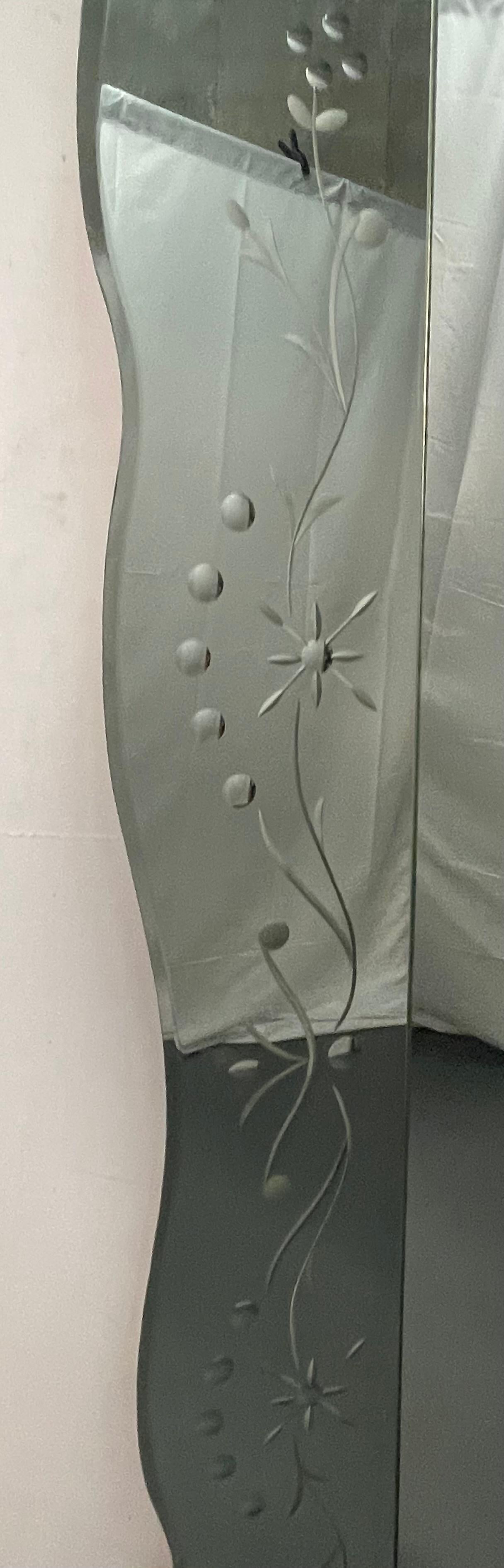 Art Deco Veneciano Espejo de pared / consola, cristal grabado motivo floral 5