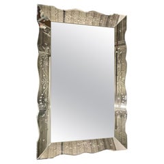 Art Deco Venetian Wall / Console Mirror, Etched Glass Floral Motif