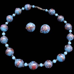 Art Deco Venetian Wedding Cake Necklace and Clip Earrings Set Murano Italy