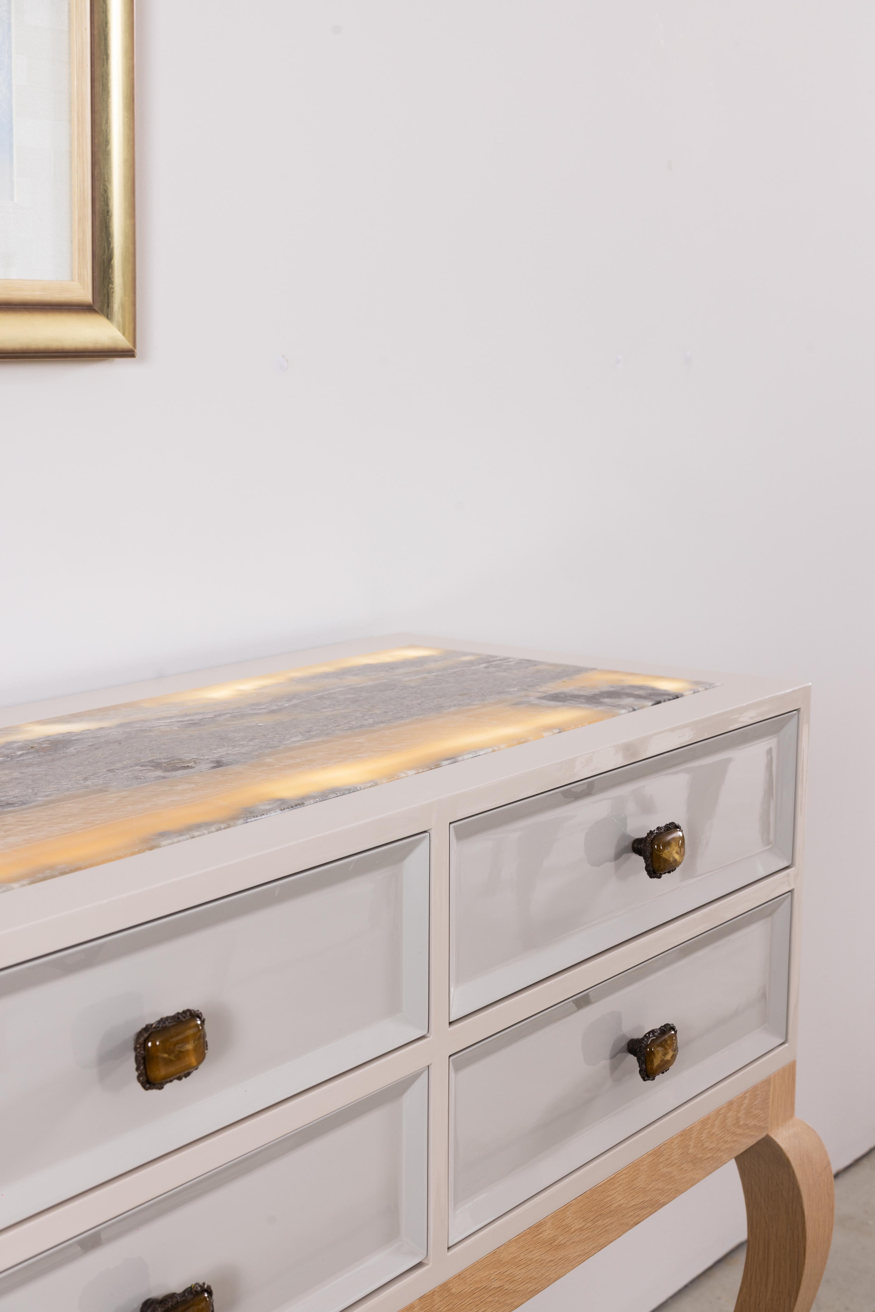 Art Deco Venise Console Table Onyx Beige Handmade in Portugal by Greenapple In New Condition For Sale In Lisboa, PT