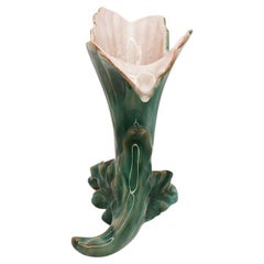 Art Deco Verdigris Green and Pink Ceramic Fluted Vase by Stangl Pottery
