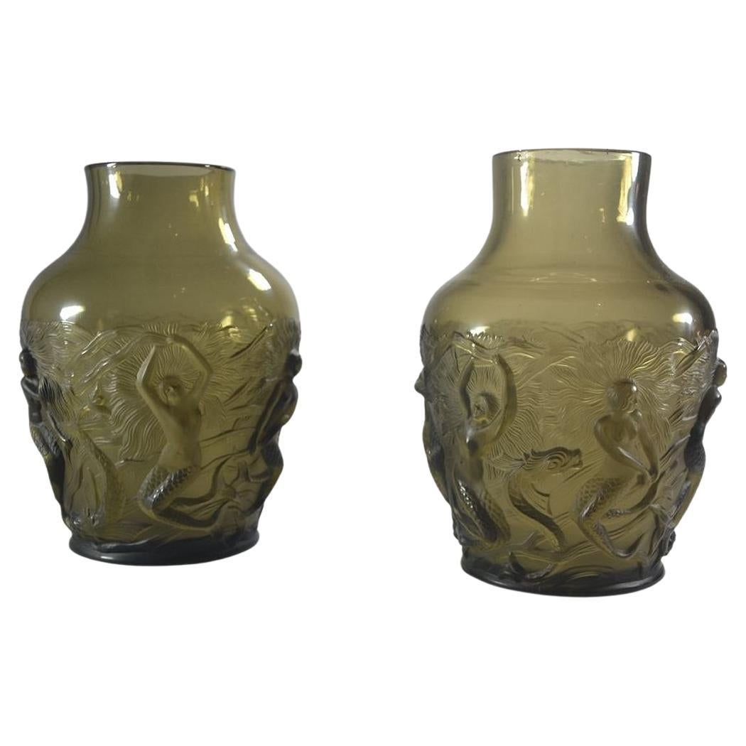 Art Deco Verlys France Pair of Vases with Mermaids For Sale