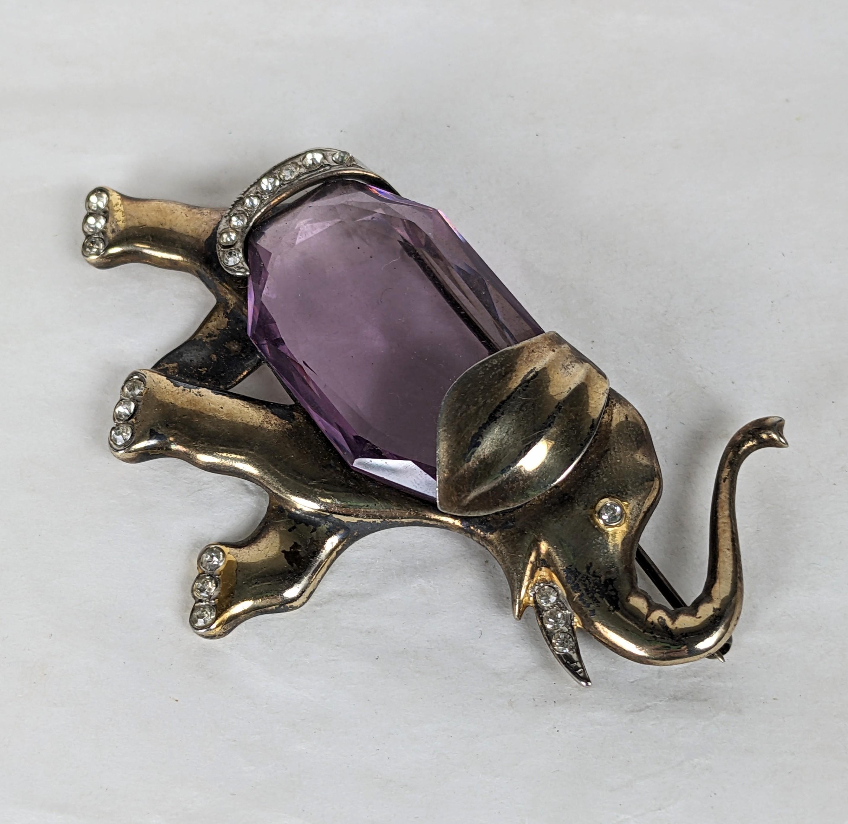 Art Deco Vermeil Elephant Brooch In Good Condition For Sale In New York, NY