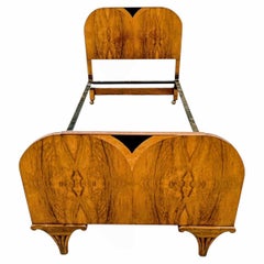 Art Deco Very Attractive Single Walnut & Satinwood Bed, c1930