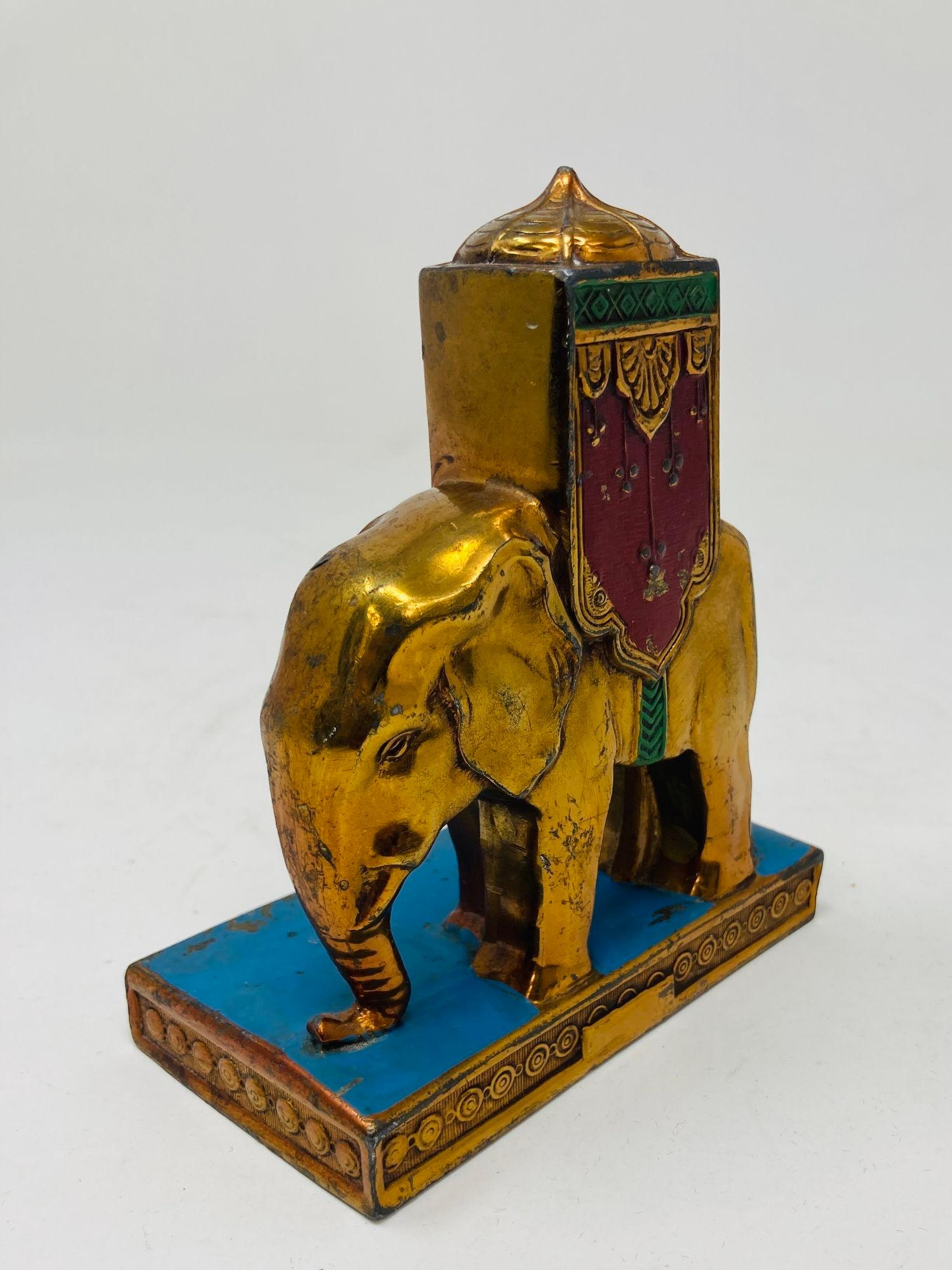 Art Deco Victorian Anglo Indian Blau Rot Emaille Metall Elefant Briefbeschwerer 3