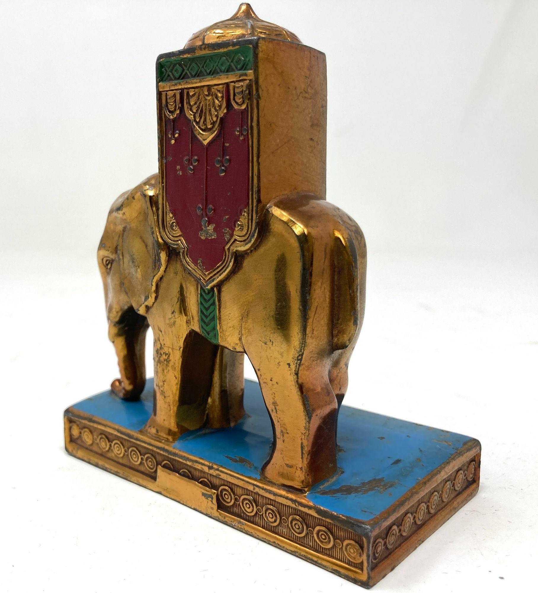 Art Deco Victorian Anglo Indian Blau Rot Emaille Metall Elefant Briefbeschwerer 4