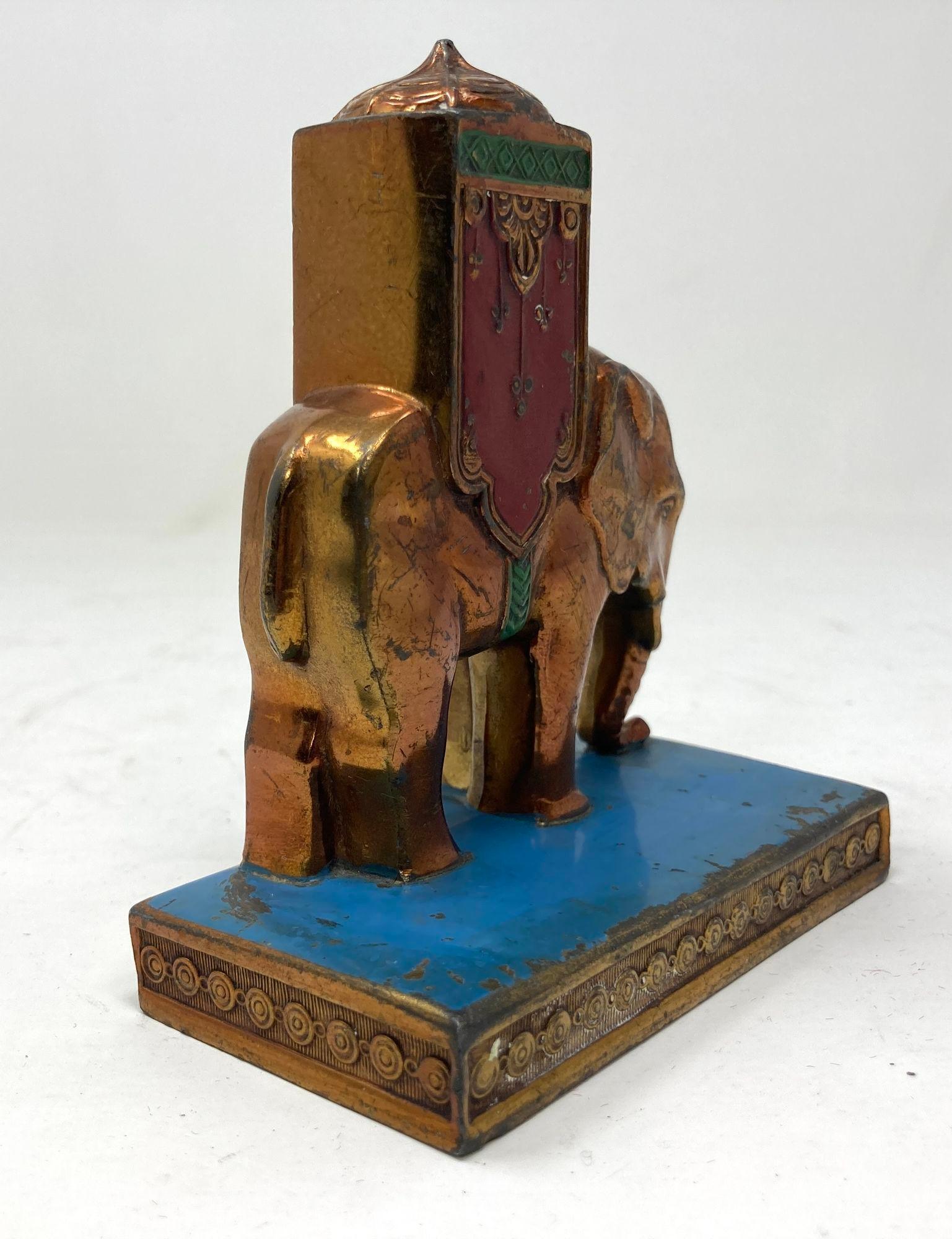Art Deco Victorian Anglo Indian Blau Rot Emaille Metall Elefant Briefbeschwerer 6