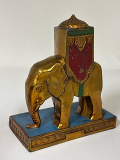 Art Deco Victorian Anglo Indian Blue Red Enamel Metal Elephant Paperweight