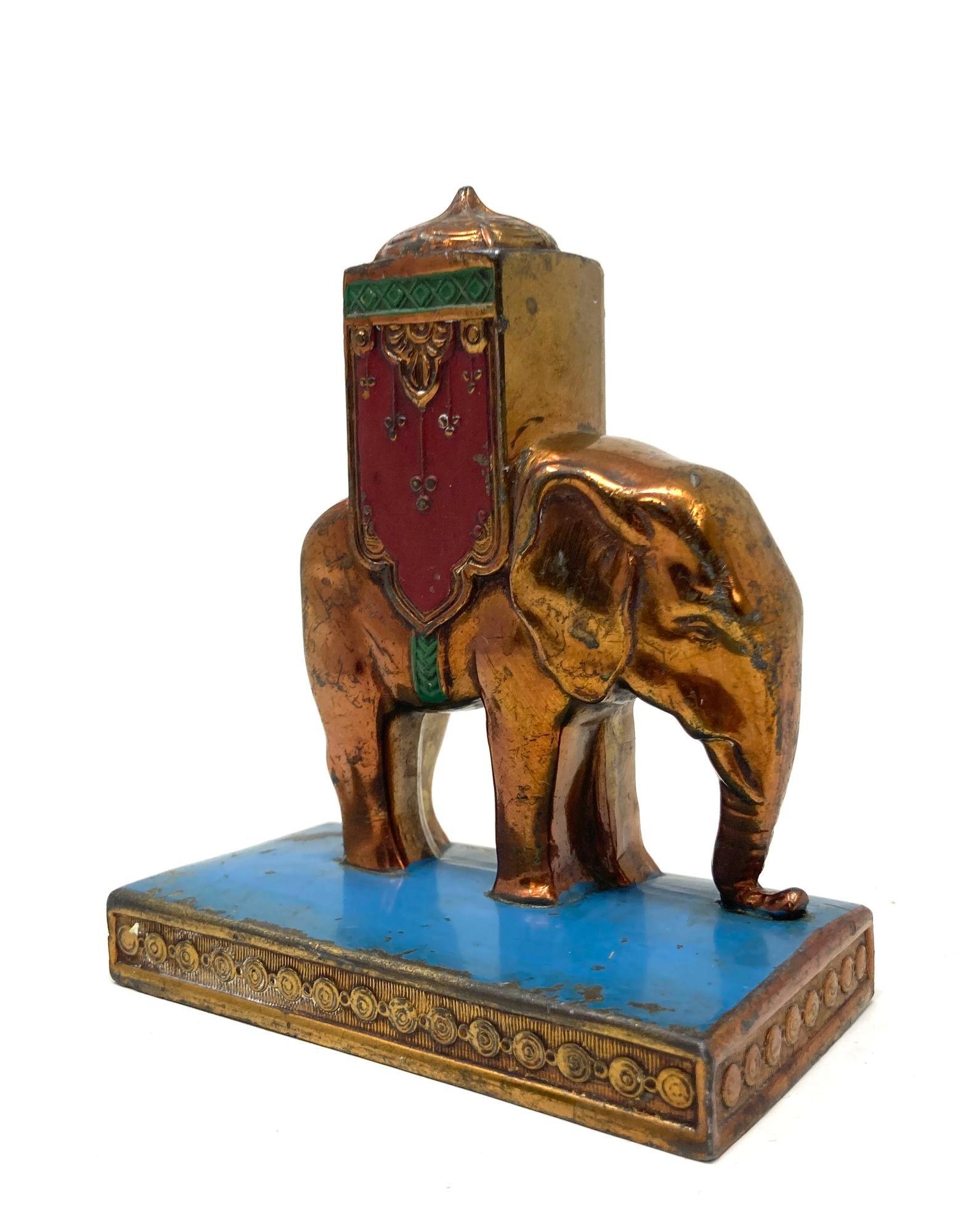 Art Deco Victorian Anglo Indian Blau Rot Emaille Metall Elefant Briefbeschwerer (Anglo-indisch)