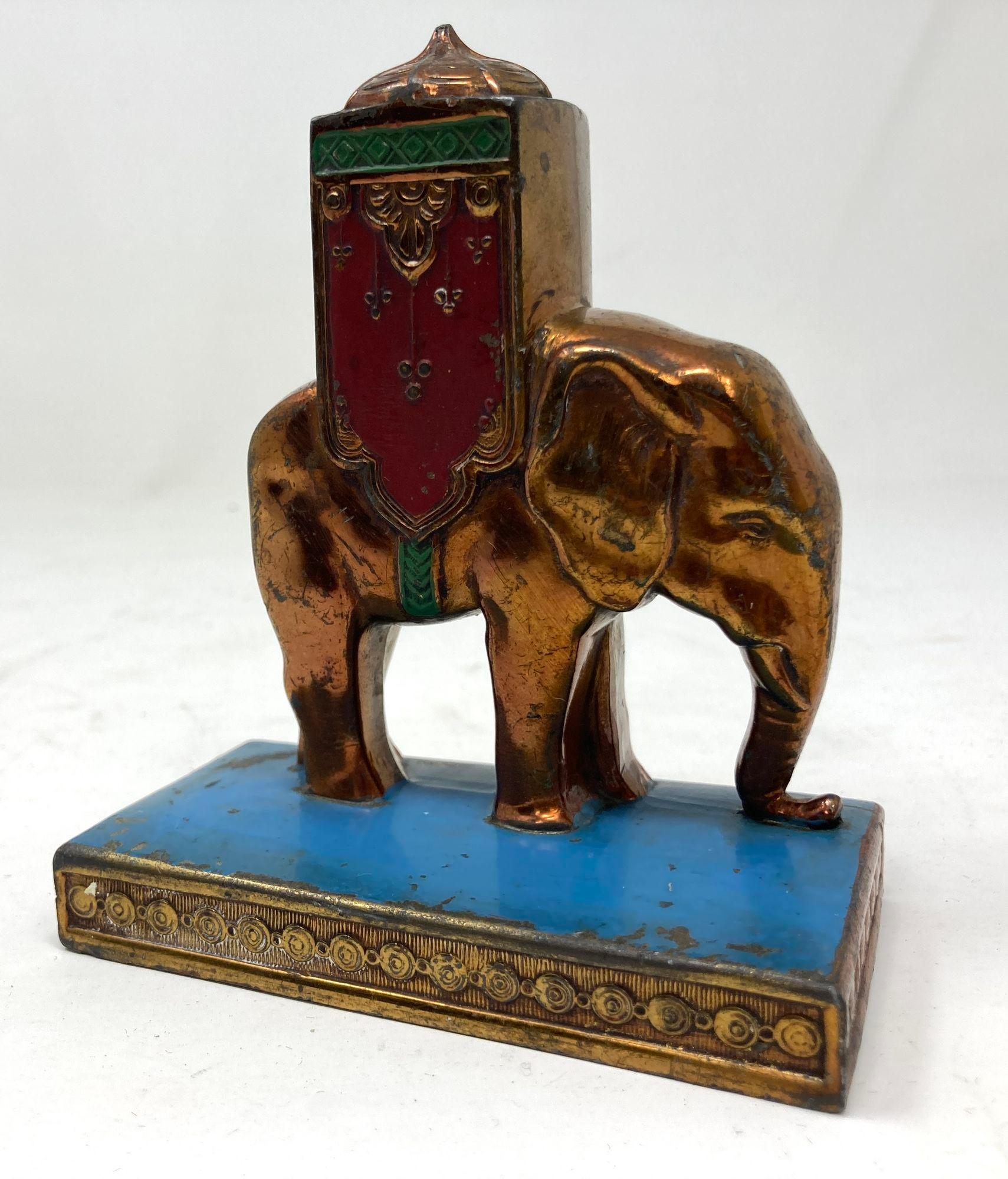 Art Deco Victorian Anglo Indian Blau Rot Emaille Metall Elefant Briefbeschwerer (Unbekannt)