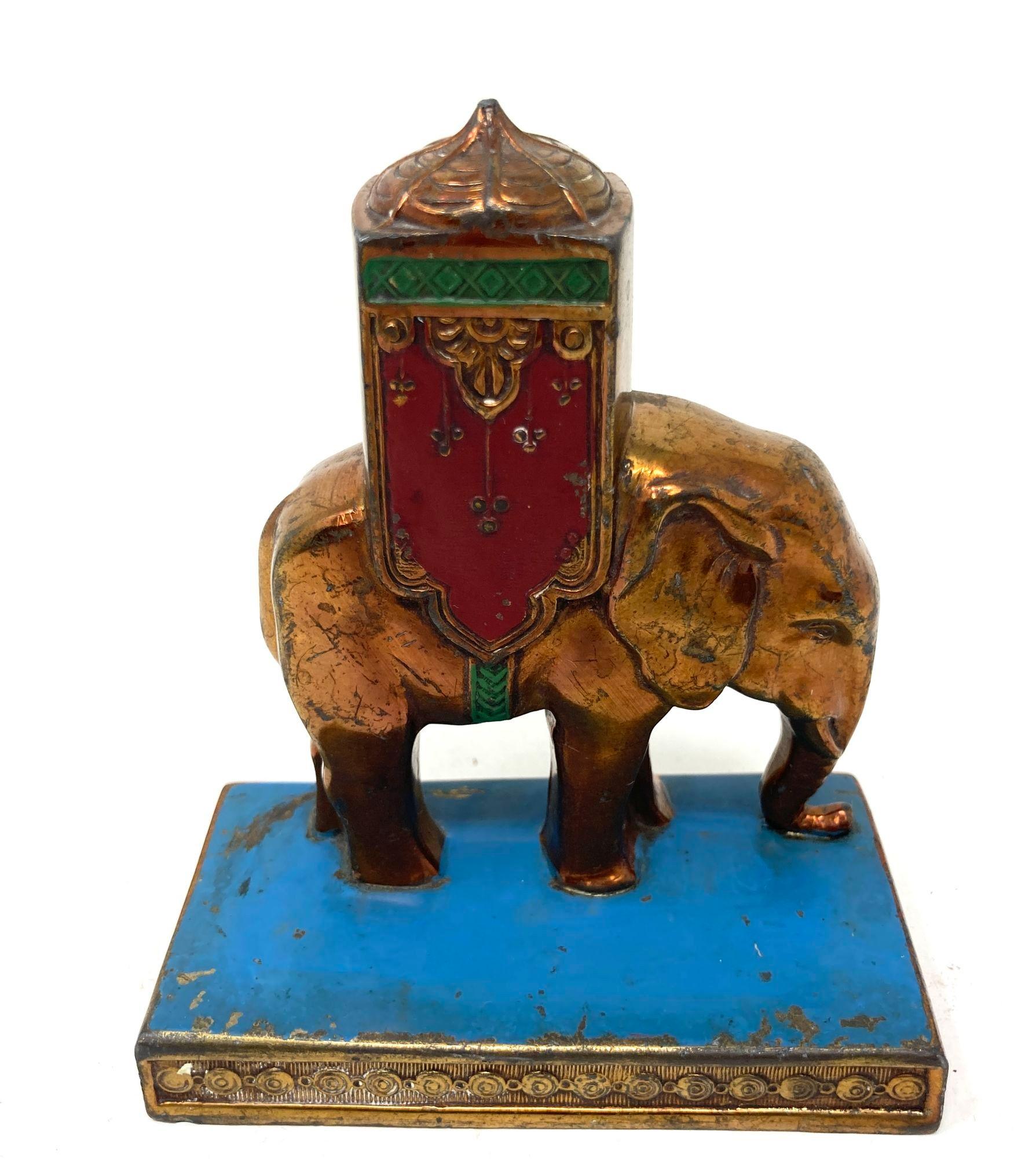 Art Deco Victorian Anglo Indian Blau Rot Emaille Metall Elefant Briefbeschwerer (Gegossen)