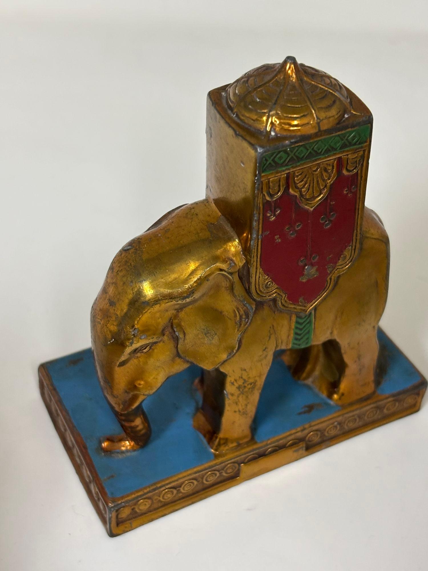 Art Deco Victorian Anglo Indian Blau Rot Emaille Metall Elefant Briefbeschwerer 1