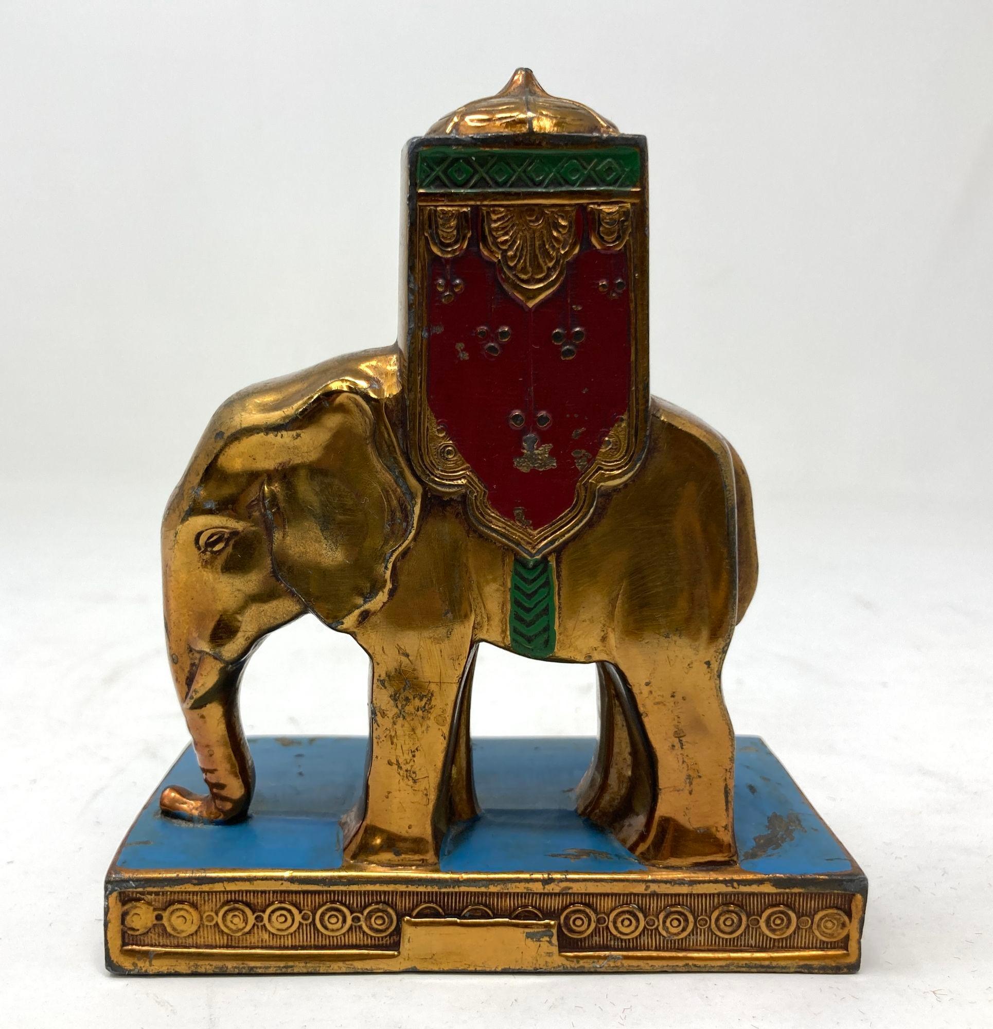 Art Deco Victorian Anglo Indian Blau Rot Emaille Metall Elefant Briefbeschwerer 2