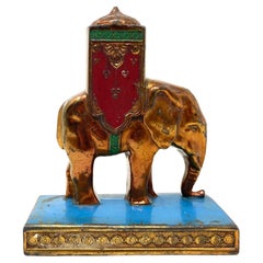 Art Deco Victorian Anglo Indian Blau Rot Emaille Metall Elefant Briefbeschwerer