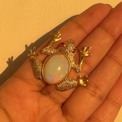 Art Deco Vintage Style Victorian Brooch Pin Opal Ruby & Diamond Silver Frog Pin