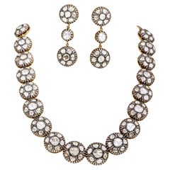 Art-Deco Victorian Style Polki Diamond Necklace and Earrings Set