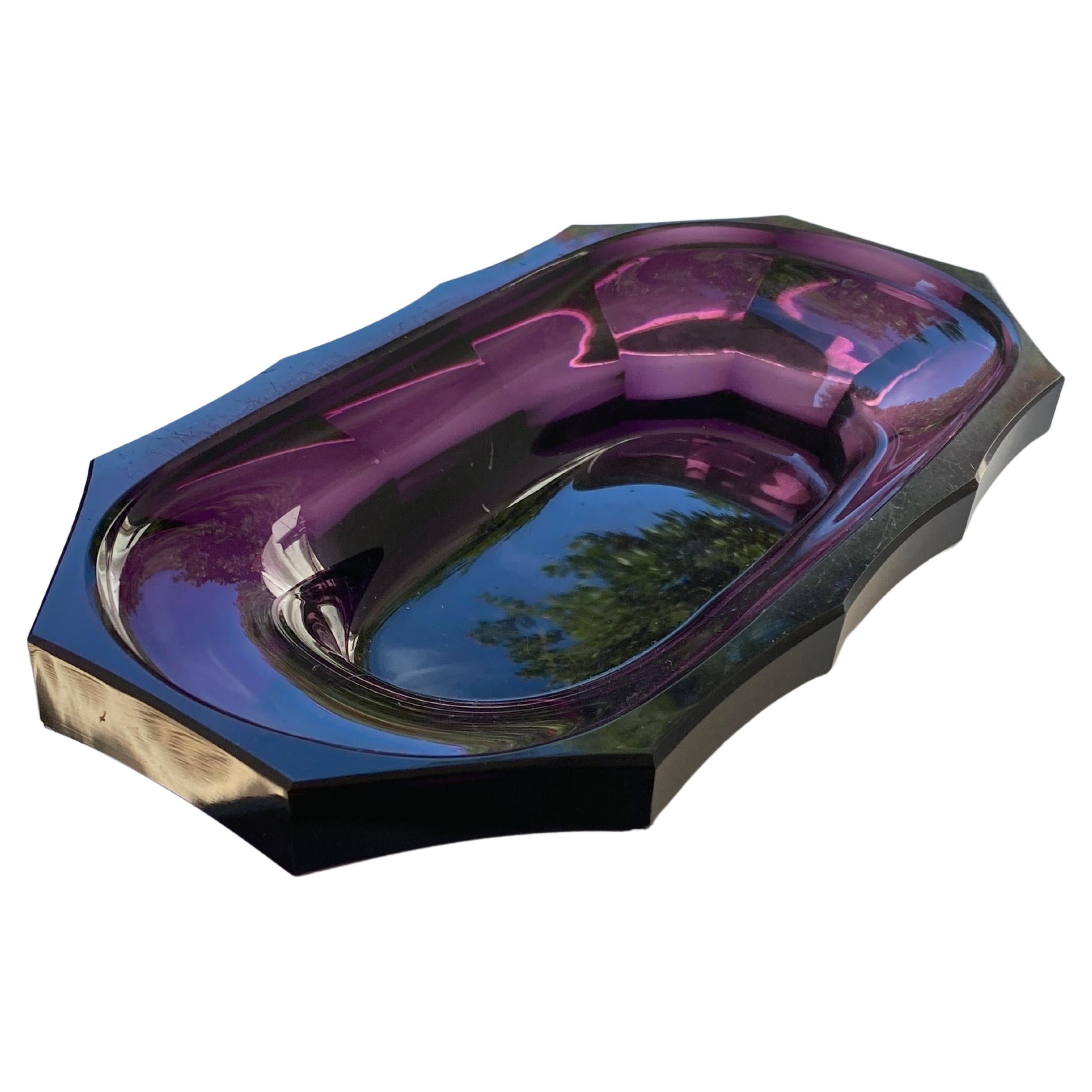 Art Deco Vide Poche or Ashtray, in Purple Color, in Art Glass, from France 1940